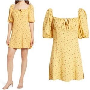 Reformation Womens Sette Floral Dress Size 8 Yellow Gwen Babydoll Cottagecore
